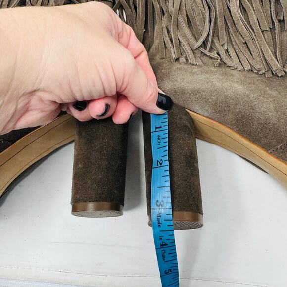 INC Tolla Suede Fringe Knee High Boots Taupe Western Boho Studded 8.5M - Picture 10 of 12